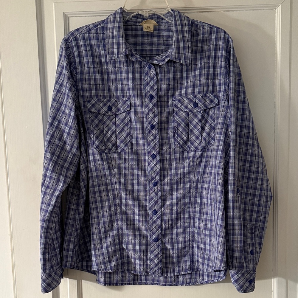 Duluth Trading Co Cooling Blue Plaid Button Down Shirt